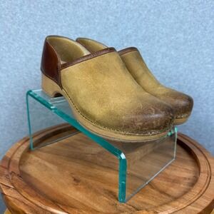 Dansko Brenna Burnished Tan Suede Leather Clog Comfort Slip On Shoes Size 39
